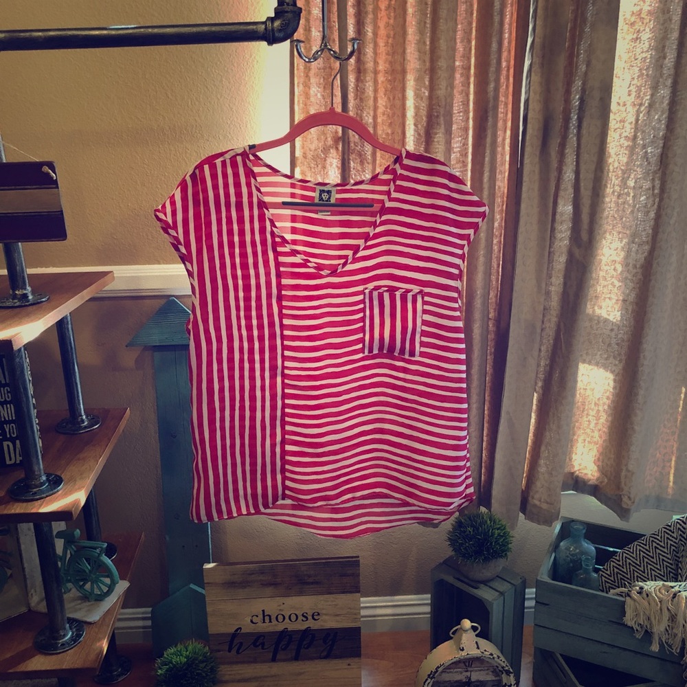 Flowy, stripped pink shirt